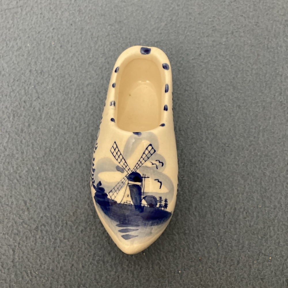 E H Delft Blue Color Hand painted Ceramic‎ Holland Windmill Clog w/Floral Accent - Picture 7 of 11